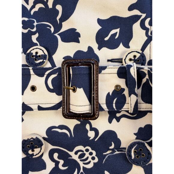 Merona Trench Coat/Jacket Blue Floral with Belt/Double Buttons / Women's S - Picture 3 of 11